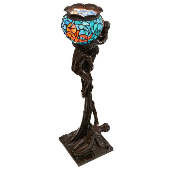 Meyda Lighting Lovers Triangle 35" Mahogany Bronze Table Lamp With Goldfish Stained Shade Glass