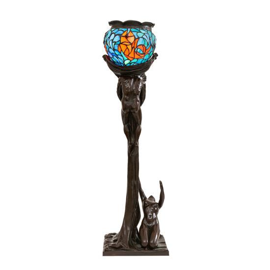 Meyda Lighting Lovers Triangle 35" Mahogany Bronze Table Lamp With Goldfish Stained Shade Glass