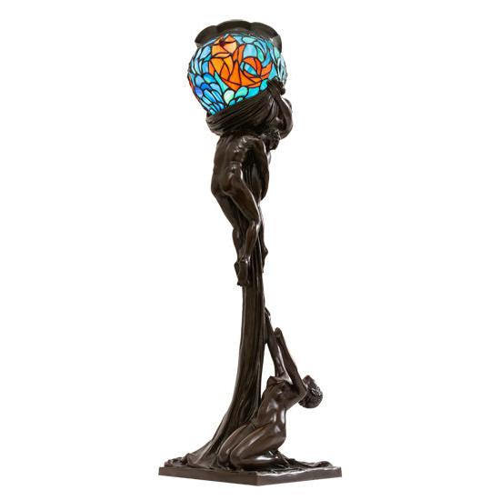 Meyda Lighting Lovers Triangle 35" Mahogany Bronze Table Lamp With Goldfish Stained Shade Glass