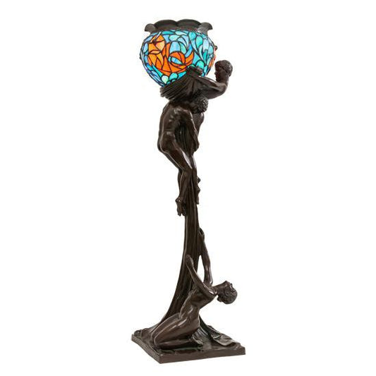 Meyda Lighting Lovers Triangle 35" Mahogany Bronze Table Lamp With Goldfish Stained Shade Glass
