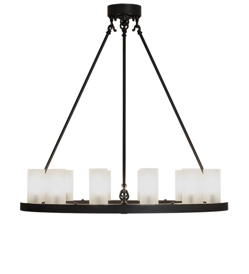 Meyda Lighting Loxley 219660 36" 12-Light Wrought Iron Chandelier With Frosted Clear Shade Glass