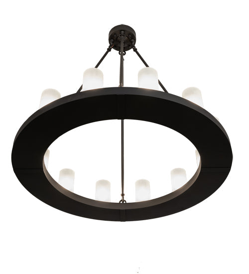 Meyda Lighting Loxley 219660 36" 12-Light Wrought Iron Chandelier With Frosted Clear Shade Glass
