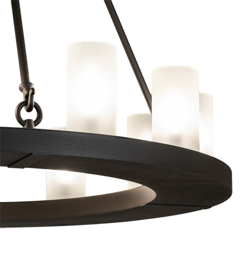 Meyda Lighting Loxley 219660 36" 12-Light Wrought Iron Chandelier With Frosted Clear Shade Glass