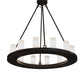 Meyda Lighting Loxley 219660 36" 12-Light Wrought Iron Chandelier With Frosted Clear Shade Glass