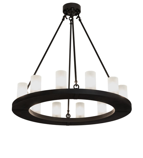 Meyda Lighting Loxley 219660 36" 12-Light Wrought Iron Chandelier With Frosted Clear Shade Glass