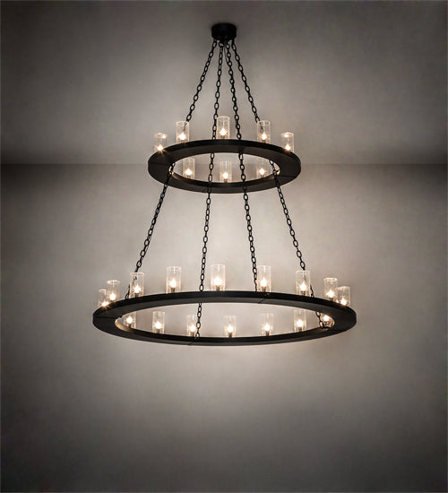 Meyda Lighting Loxley 229405 60" 28-Light 2-Tier Textured Black Chandelier With Clear Seeded Shade Glass
