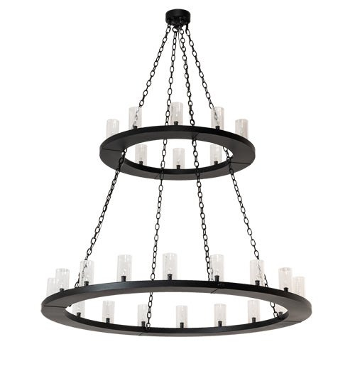 Meyda Lighting Loxley 229405 60" 28-Light 2-Tier Textured Black Chandelier With Clear Seeded Shade Glass