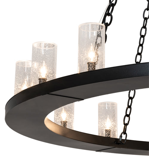 Meyda Lighting Loxley 229405 60" 28-Light 2-Tier Textured Black Chandelier With Clear Seeded Shade Glass