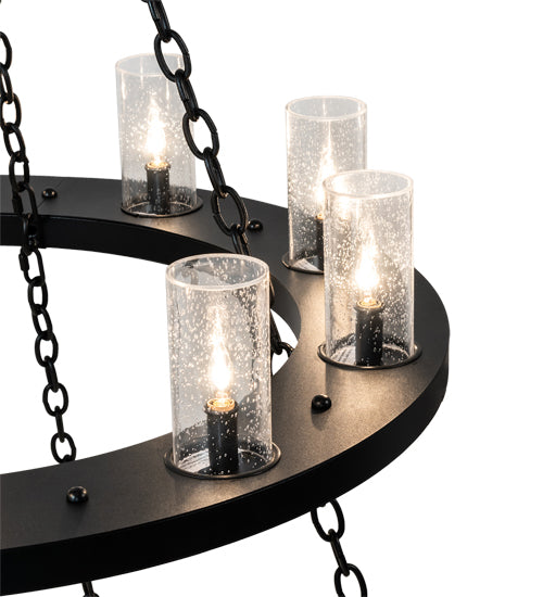 Meyda Lighting Loxley 229405 60" 28-Light 2-Tier Textured Black Chandelier With Clear Seeded Shade Glass
