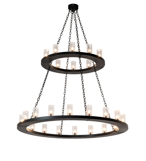 Meyda Lighting Loxley 229405 60" 28-Light 2-Tier Textured Black Chandelier With Clear Seeded Shade Glass