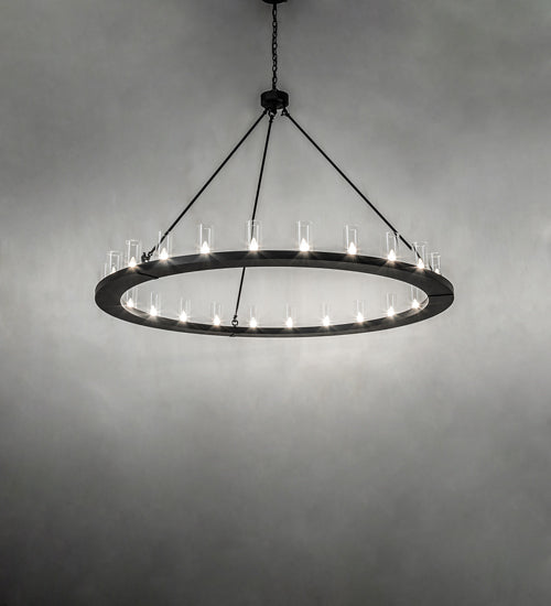 Meyda Lighting Loxley 242137 72" 24-Light Textured Black Chandelier With Clear Shade Glass