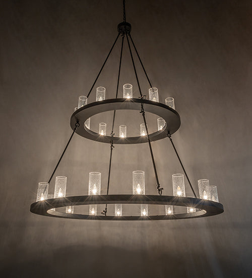 Meyda Lighting Loxley 256800 60" 28-Light 2-Tier Textured Black Chandelier With Clear Seeded Shade Glass