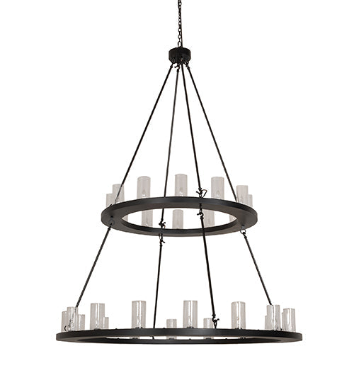 Meyda Lighting Loxley 256800 60" 28-Light 2-Tier Textured Black Chandelier With Clear Seeded Shade Glass