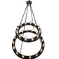 Meyda Lighting Loxley 256800 60" 28-Light 2-Tier Textured Black Chandelier With Clear Seeded Shade Glass