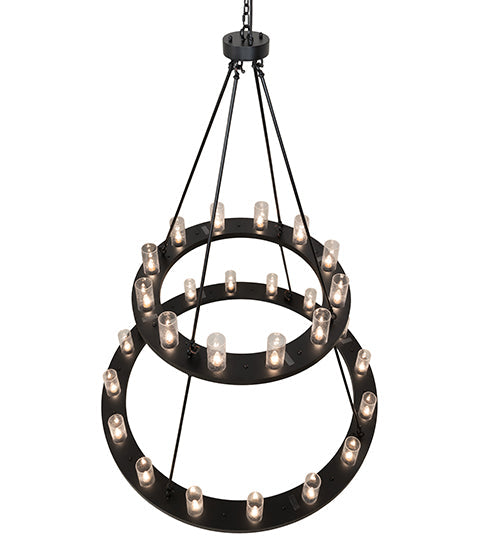 Meyda Lighting Loxley 256800 60" 28-Light 2-Tier Textured Black Chandelier With Clear Seeded Shade Glass