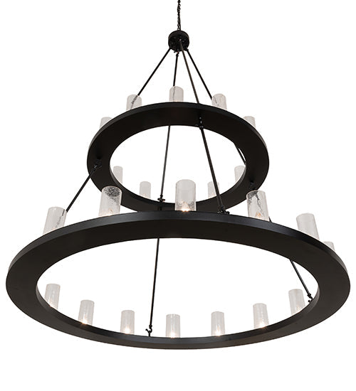 Meyda Lighting Loxley 256800 60" 28-Light 2-Tier Textured Black Chandelier With Clear Seeded Shade Glass