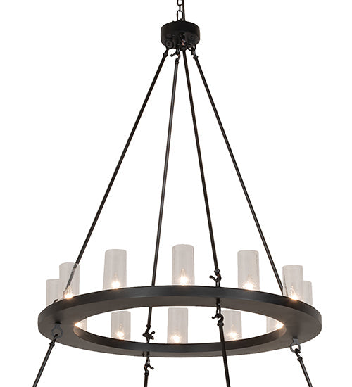 Meyda Lighting Loxley 256800 60" 28-Light 2-Tier Textured Black Chandelier With Clear Seeded Shade Glass