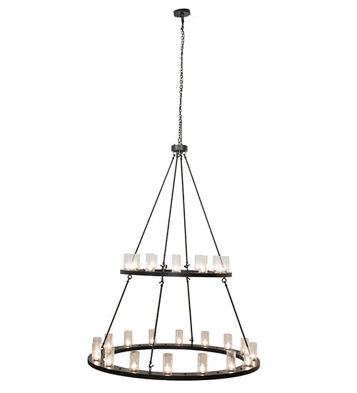 Meyda Lighting Loxley 256800 60" 28-Light 2-Tier Textured Black Chandelier With Clear Seeded Shade Glass