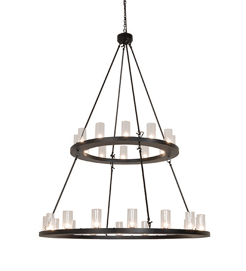 Meyda Lighting Loxley 256800 60" 28-Light 2-Tier Textured Black Chandelier With Clear Seeded Shade Glass