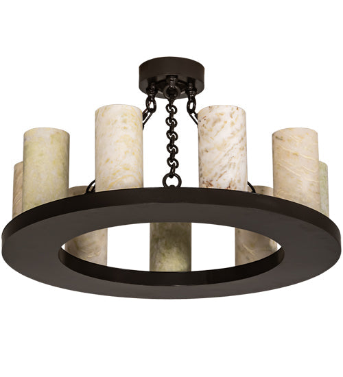 Meyda Lighting Loxley 30" 9-Light Timeless Bronze Semi-flush Mount Light With White & Green Jadestone Shade