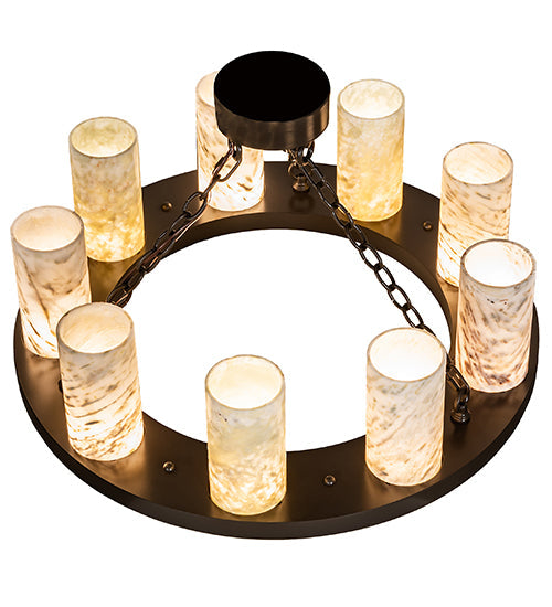 Meyda Lighting Loxley 30" 9-Light Timeless Bronze Semi-flush Mount Light With White & Green Jadestone Shade