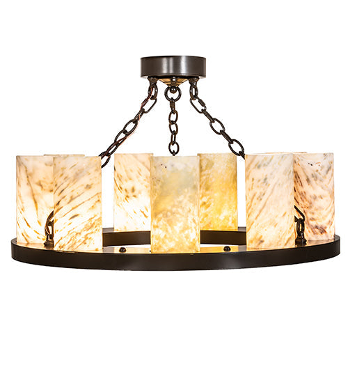 Meyda Lighting Loxley 30" 9-Light Timeless Bronze Semi-flush Mount Light With White & Green Jadestone Shade