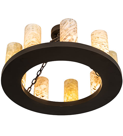 Meyda Lighting Loxley 30" 9-Light Timeless Bronze Semi-flush Mount Light With White & Green Jadestone Shade