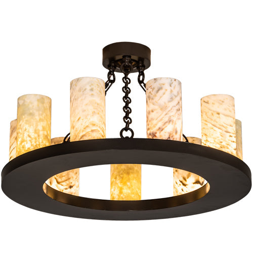 Meyda Lighting Loxley 30" 9-Light Timeless Bronze Semi-flush Mount Light With White & Green Jadestone Shade