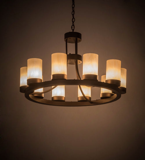 Meyda Lighting Loxley 36" 10-Light Mahogany Bronze Chandelier With Beige Sahara Taupe Idalight Shade