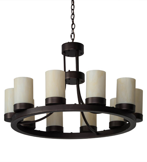 Meyda Lighting Loxley 36" 10-Light Mahogany Bronze Chandelier With Beige Sahara Taupe Idalight Shade