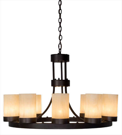 Meyda Lighting Loxley 36" 10-Light Mahogany Bronze Chandelier With Beige Sahara Taupe Idalight Shade