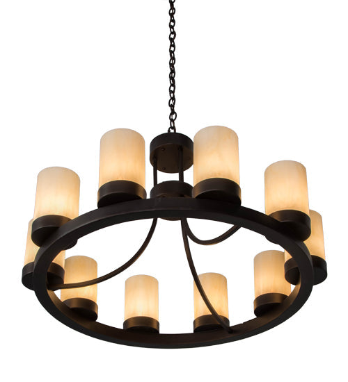 Meyda Lighting Loxley 36" 10-Light Mahogany Bronze Chandelier With Beige Sahara Taupe Idalight Shade
