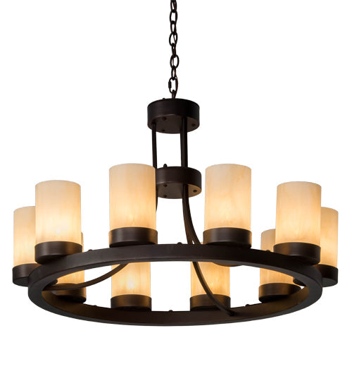 Meyda Lighting Loxley 36" 10-Light Mahogany Bronze Chandelier With Beige Sahara Taupe Idalight Shade