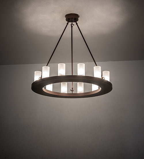 Meyda Lighting Loxley 36" 12-Light Mahogany Bronze Chandelier With Frosted Contrail Mist Shade