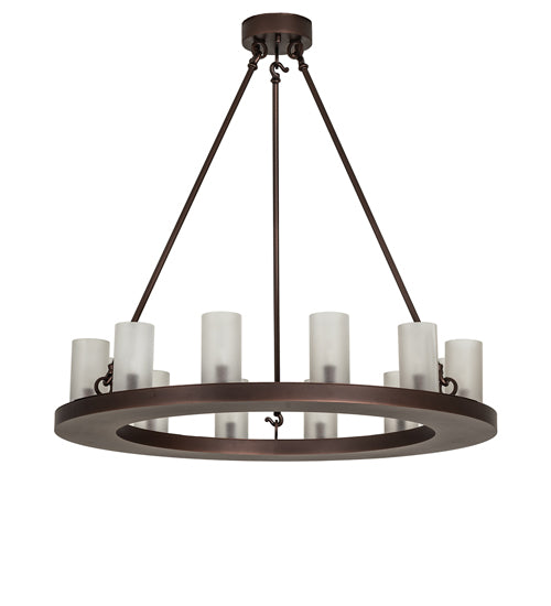 Meyda Lighting Loxley 36" 12-Light Mahogany Bronze Chandelier With Frosted Contrail Mist Shade