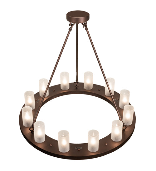 Meyda Lighting Loxley 36" 12-Light Mahogany Bronze Chandelier With Frosted Contrail Mist Shade