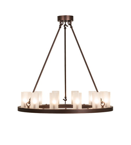 Meyda Lighting Loxley 36" 12-Light Mahogany Bronze Chandelier With Frosted Contrail Mist Shade