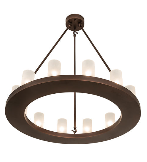 Meyda Lighting Loxley 36" 12-Light Mahogany Bronze Chandelier With Frosted Contrail Mist Shade
