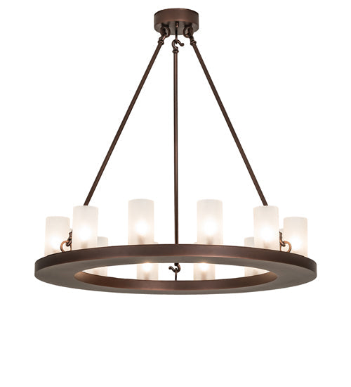 Meyda Lighting Loxley 36" 12-Light Mahogany Bronze Chandelier With Frosted Contrail Mist Shade