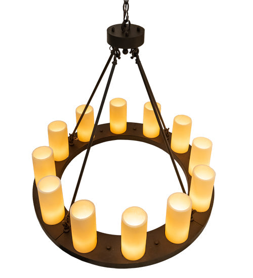 Meyda Lighting Loxley 36" 12-Light Oil Rubbed Bronze Chandelier With Ivory Shade
