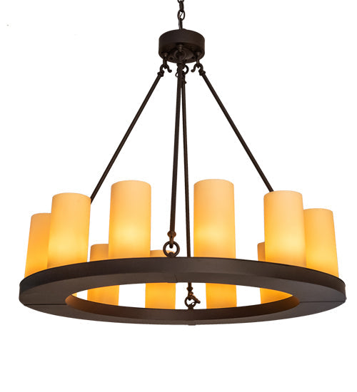 Meyda Lighting Loxley 36" 12-Light Oil Rubbed Bronze Chandelier With Ivory Shade
