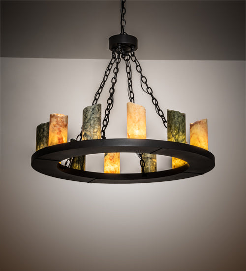 Meyda Lighting Loxley 36" 12-Light Old Wrought Iron Chandelier With Light & Dark Green Jadestone Shade
