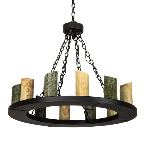 Meyda Lighting Loxley 36" 12-Light Old Wrought Iron Chandelier With Light & Dark Green Jadestone Shade