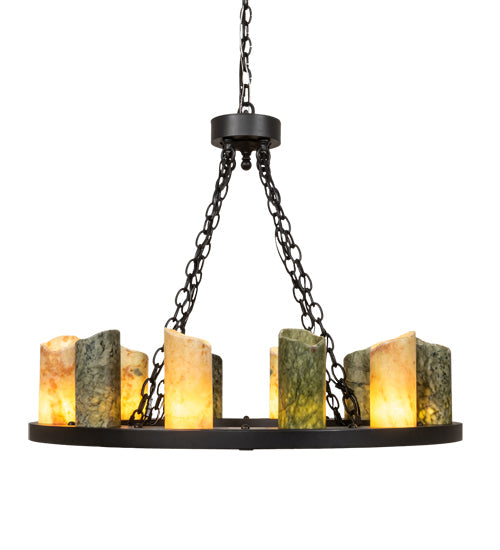 Meyda Lighting Loxley 36" 12-Light Old Wrought Iron Chandelier With Light & Dark Green Jadestone Shade