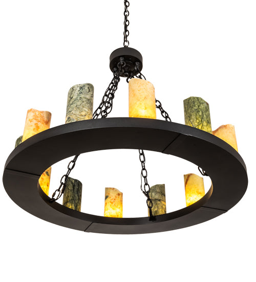 Meyda Lighting Loxley 36" 12-Light Old Wrought Iron Chandelier With Light & Dark Green Jadestone Shade