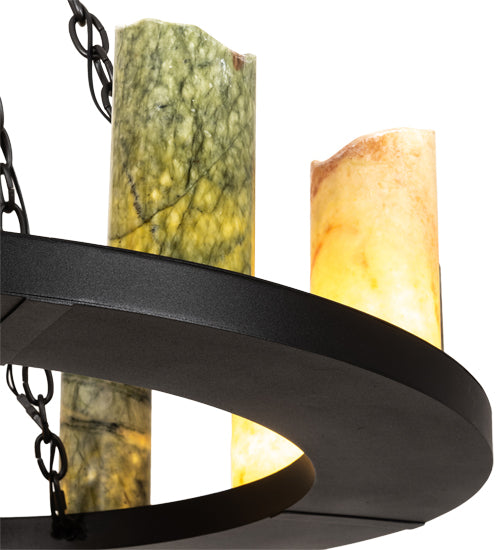 Meyda Lighting Loxley 36" 12-Light Old Wrought Iron Chandelier With Light & Dark Green Jadestone Shade