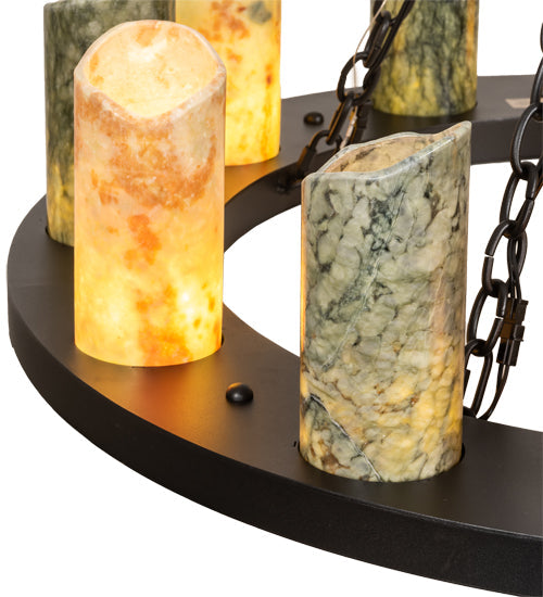 Meyda Lighting Loxley 36" 12-Light Old Wrought Iron Chandelier With Light & Dark Green Jadestone Shade