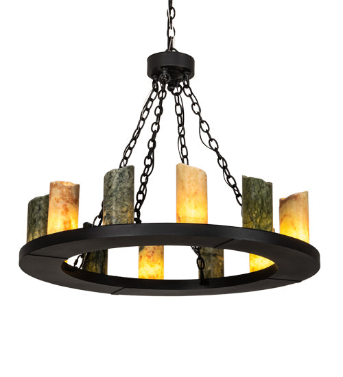 Meyda Lighting Loxley 36" 12-Light Old Wrought Iron Chandelier With Light & Dark Green Jadestone Shade