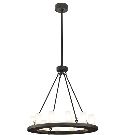 Meyda Lighting Loxley 36" 12-Light Wrought Iron Chandelier With Frosted Clear Shade Glass