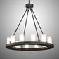 Meyda Lighting Loxley 36" 12-Light Wrought Iron Chandelier With Frosted Clear Shade Glass